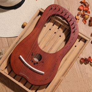 10/16 String Wood Lier Harp Metal Trap Mahony Solid Wood Stringed Instrument with Draagbag